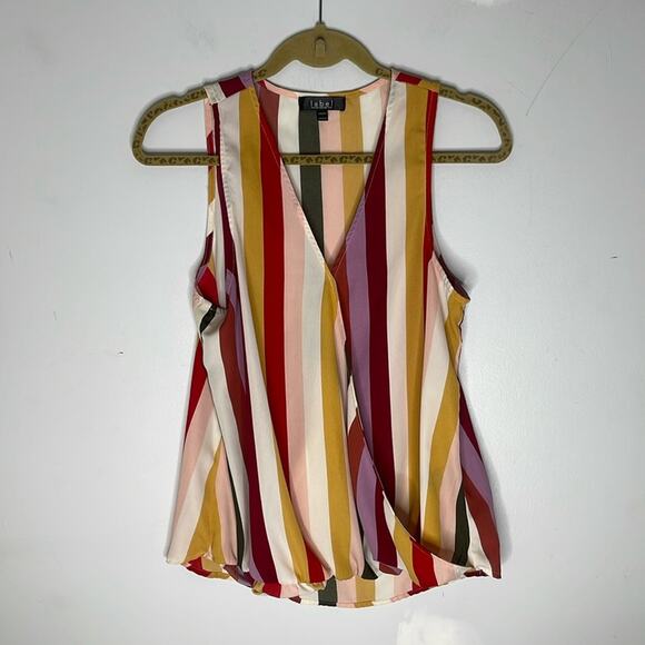 RACHEL ROY Label Line Multicolored Striped Criss Cross Front Sleeveless Blouse M - Picture 1 of 6